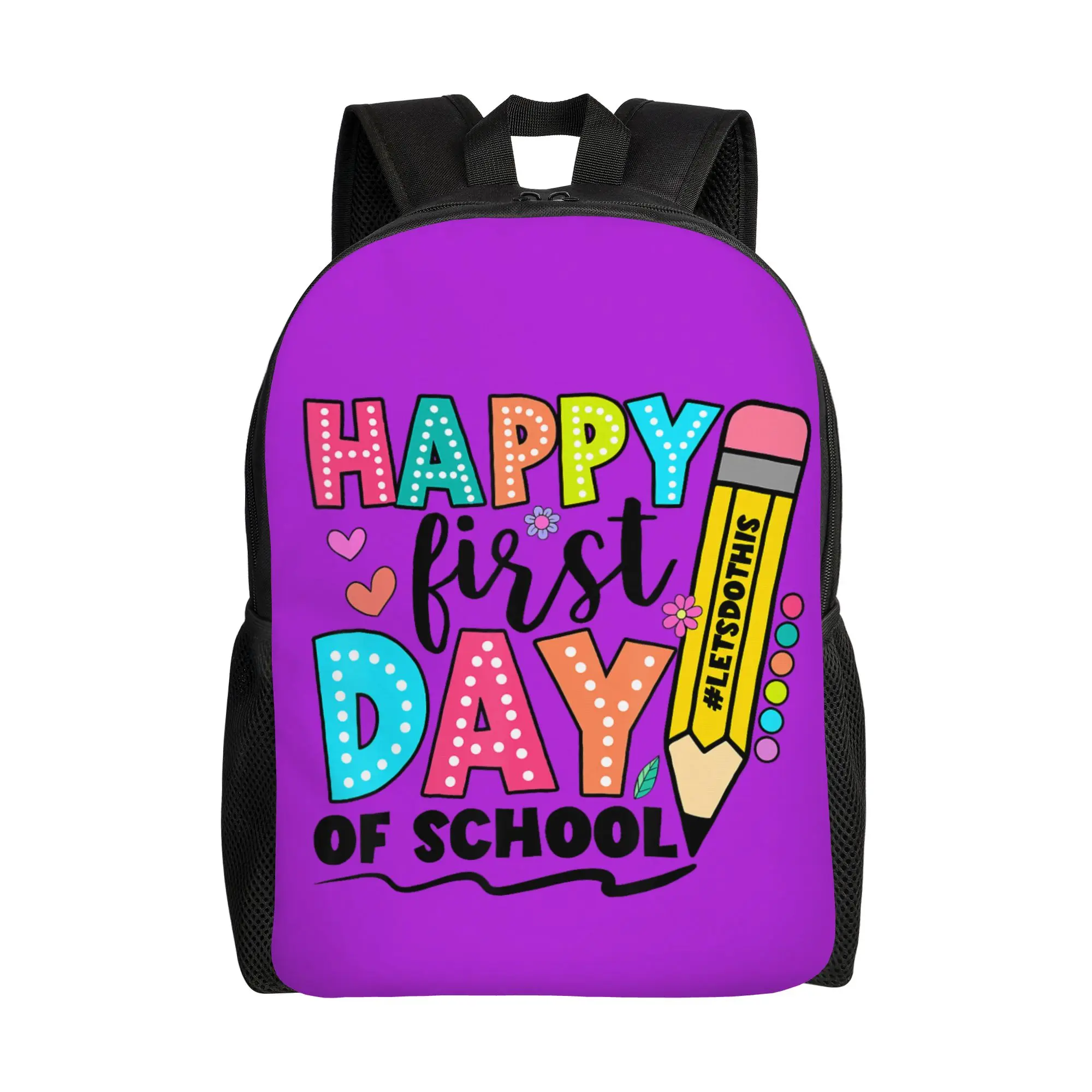 Happy First Day of School Backpack  Workout Backpacks Student Unisex Design Print High School Bags Pretty Rucksack
