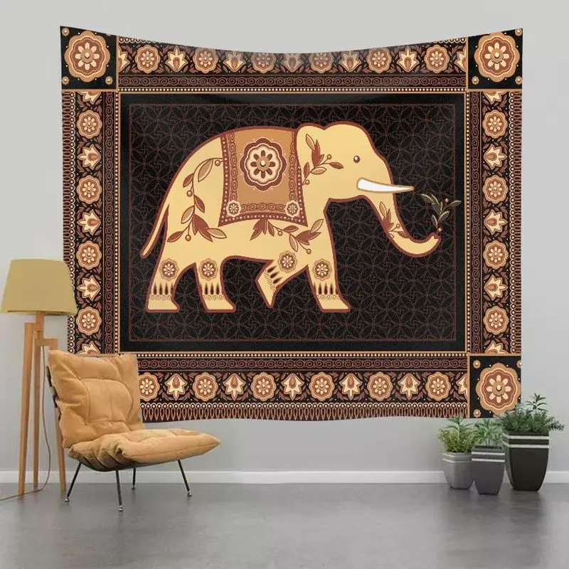 VIKAMA Ethnic Elephant Tapestry - Indian Mandala Wall Hanging Vintage Decor