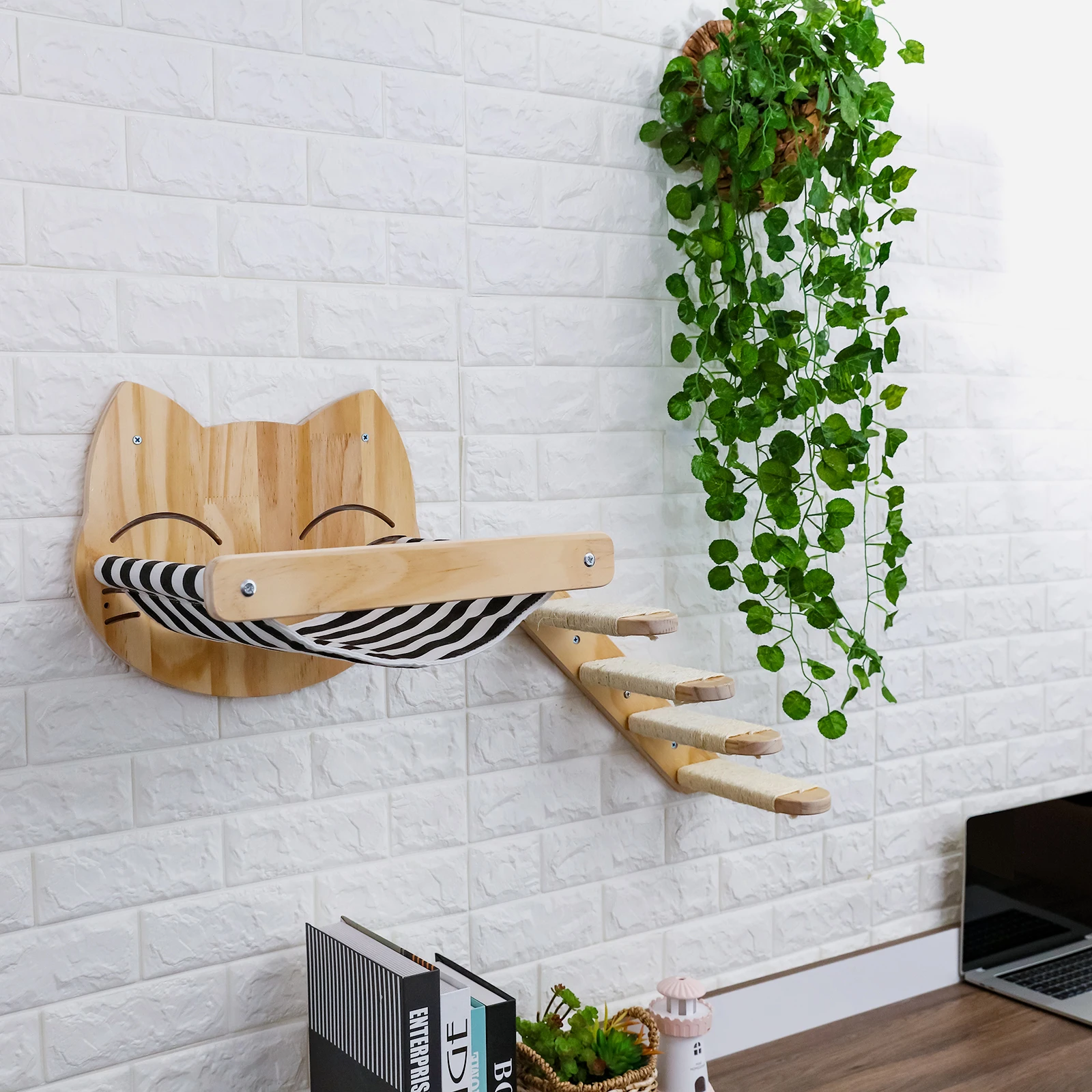 Wall-mounted Cat Hammock Bed Pet Furniture Kitten Wall Shelf Set Cat Perch Wooden Scratching Climbing Post Cat Tree House Toy