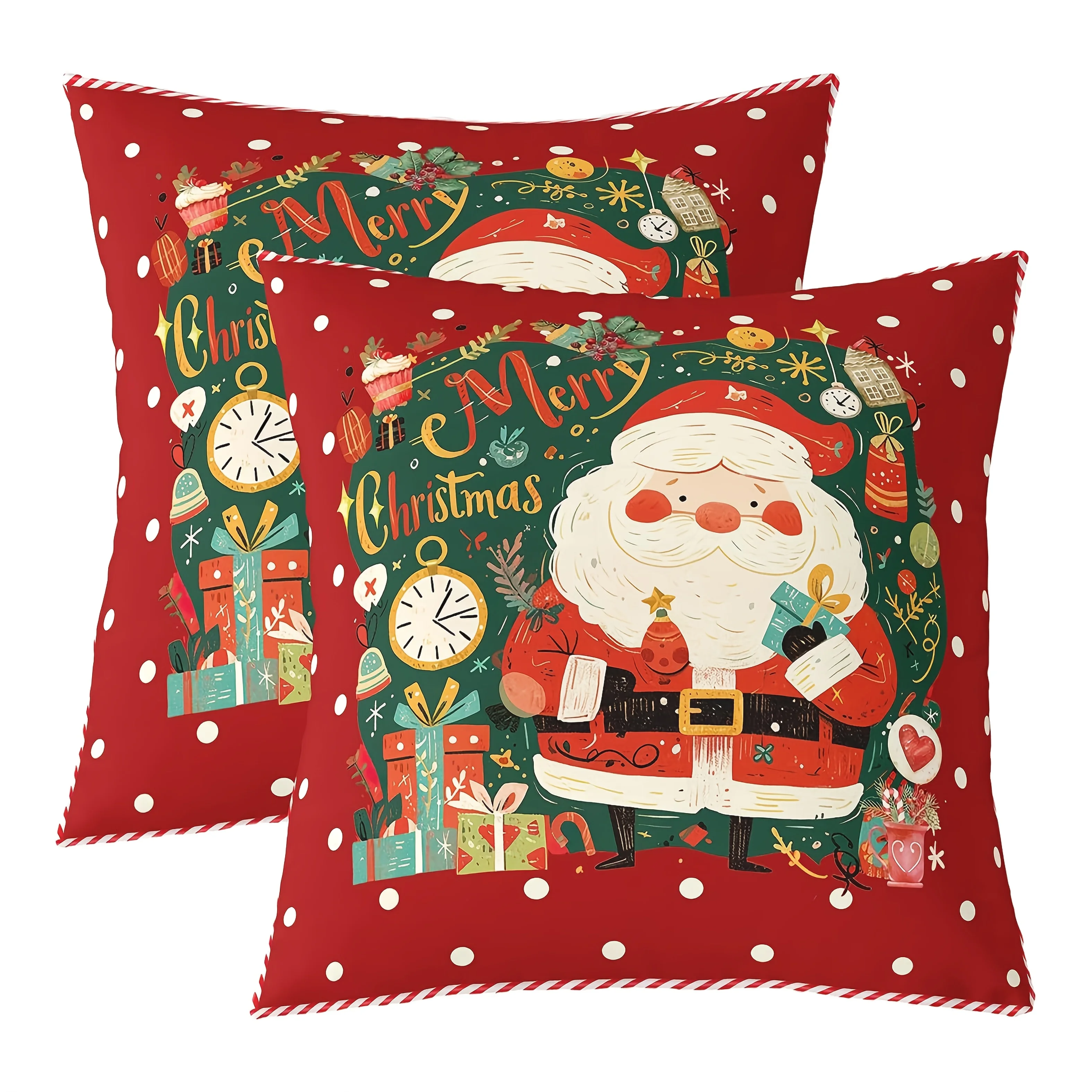 

2шт Рождественский Новый год Санта-Клаус наволочки - красный фон с белыми точками, мягкая полиэстеровая застежка-молния,