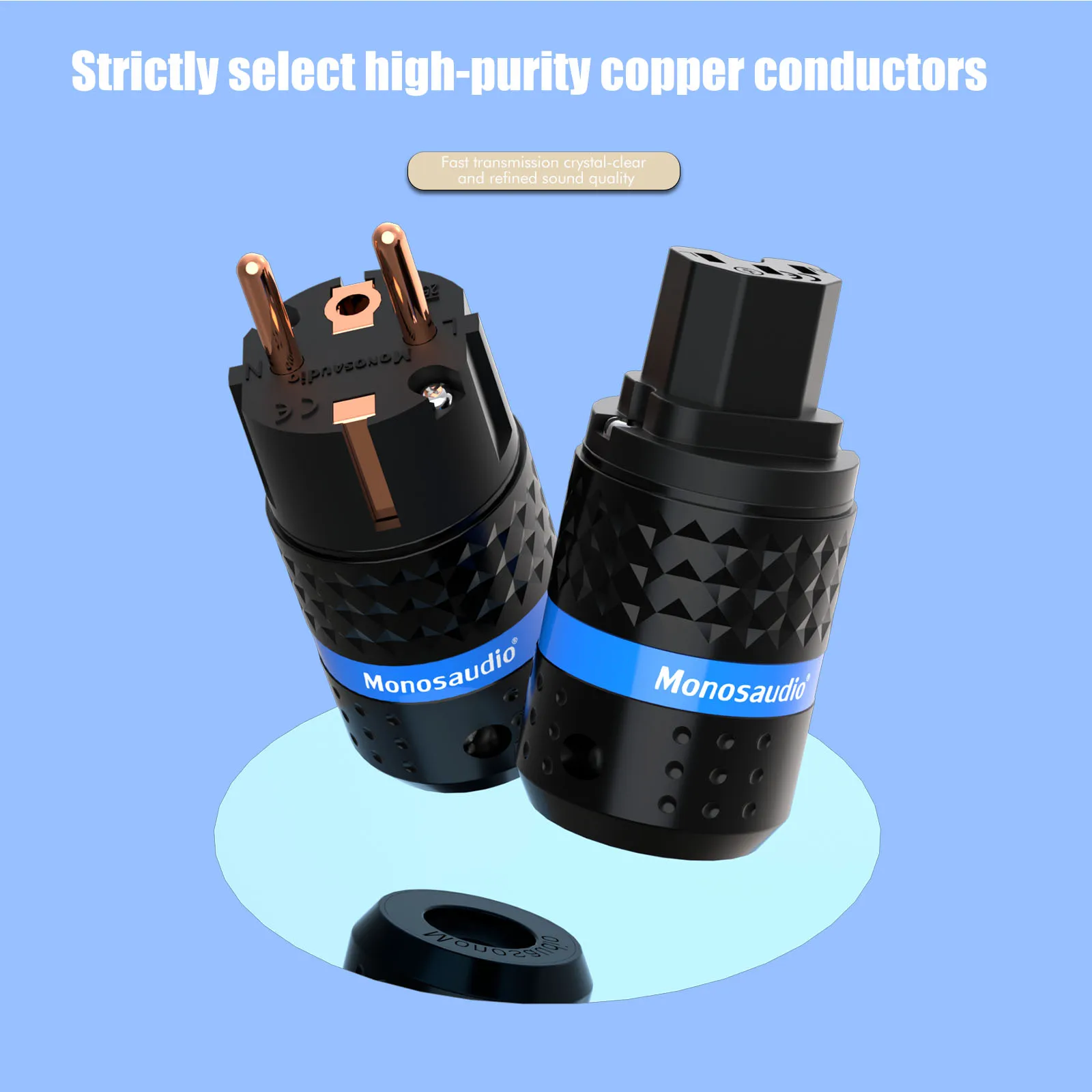Monosaudio Pure Copper EU Power Plug for Audio DIY Mains Power Cable Transparent Connector E102/E103