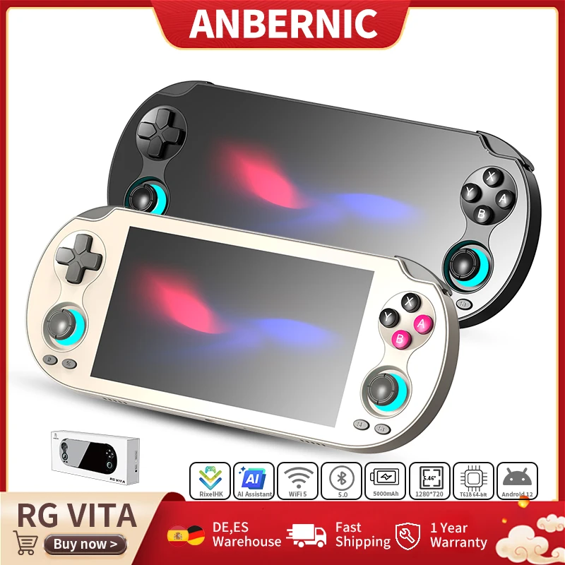 Console de jeu portable ANBERNIC RG VITA, écran tactile IPS 5,46 pouces, Android, 5000 mAh, multi-émulateurs, lecteur de jeux portable, WIFI 5, streaming AI