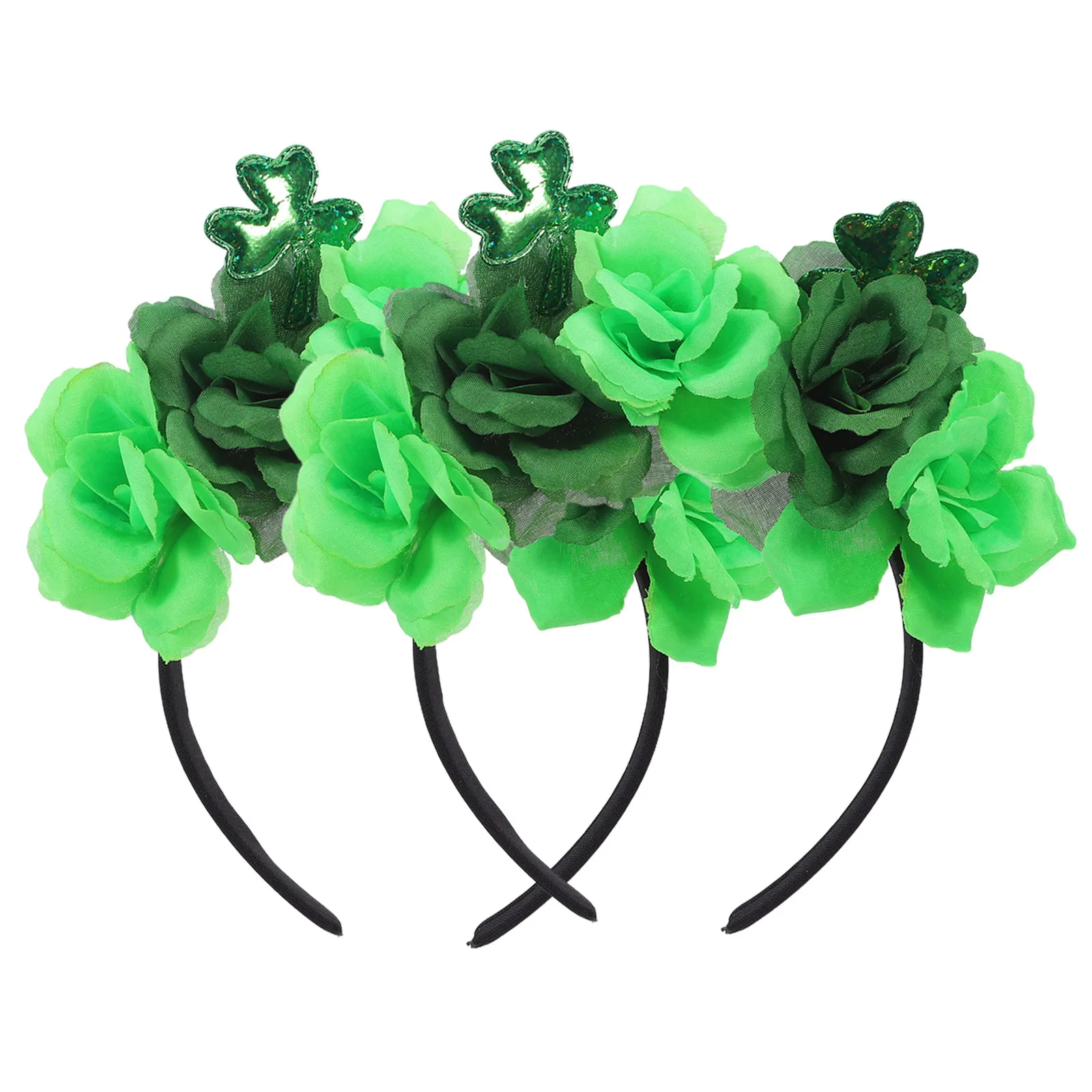 

2Pcs Festival Decor Headbands Satin Shamrock Clover Hair Hoops Irish Floral Garland for Saint Patrick's Day Party Supplies Women