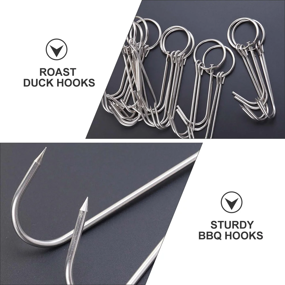 10 Pcs BBQ Hook Meat Processing Tweezers Heavy Duty Clothes Rack Stainless Steel Hooks Solid