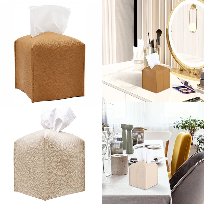 PU Leather Tissue Box Napkin Paper Box Holder Square Decorative Tissue Storage Box Suitable For Automotive And Home Decoration