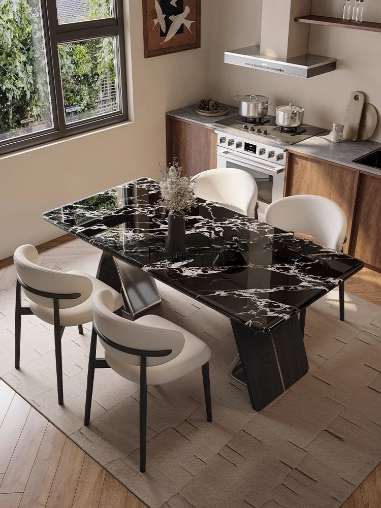 Italian minimalist rock slab dining table microcrystalline stone 2025 new high-end rectangular table