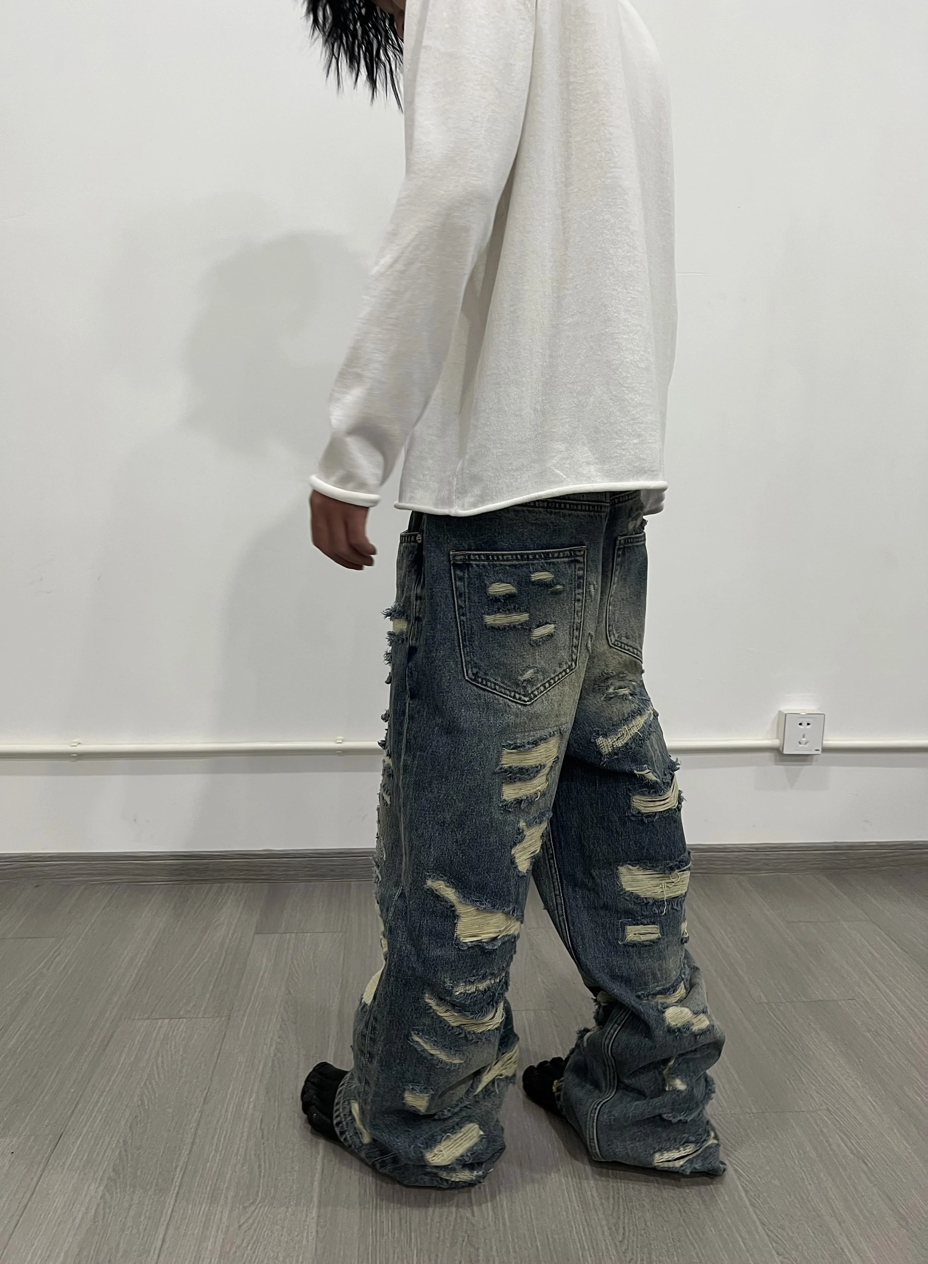 NIGO Men's Retro Devastation Old Straight Jeans Spring And Summer Trend Loose Casual Pants #NGTOP11962