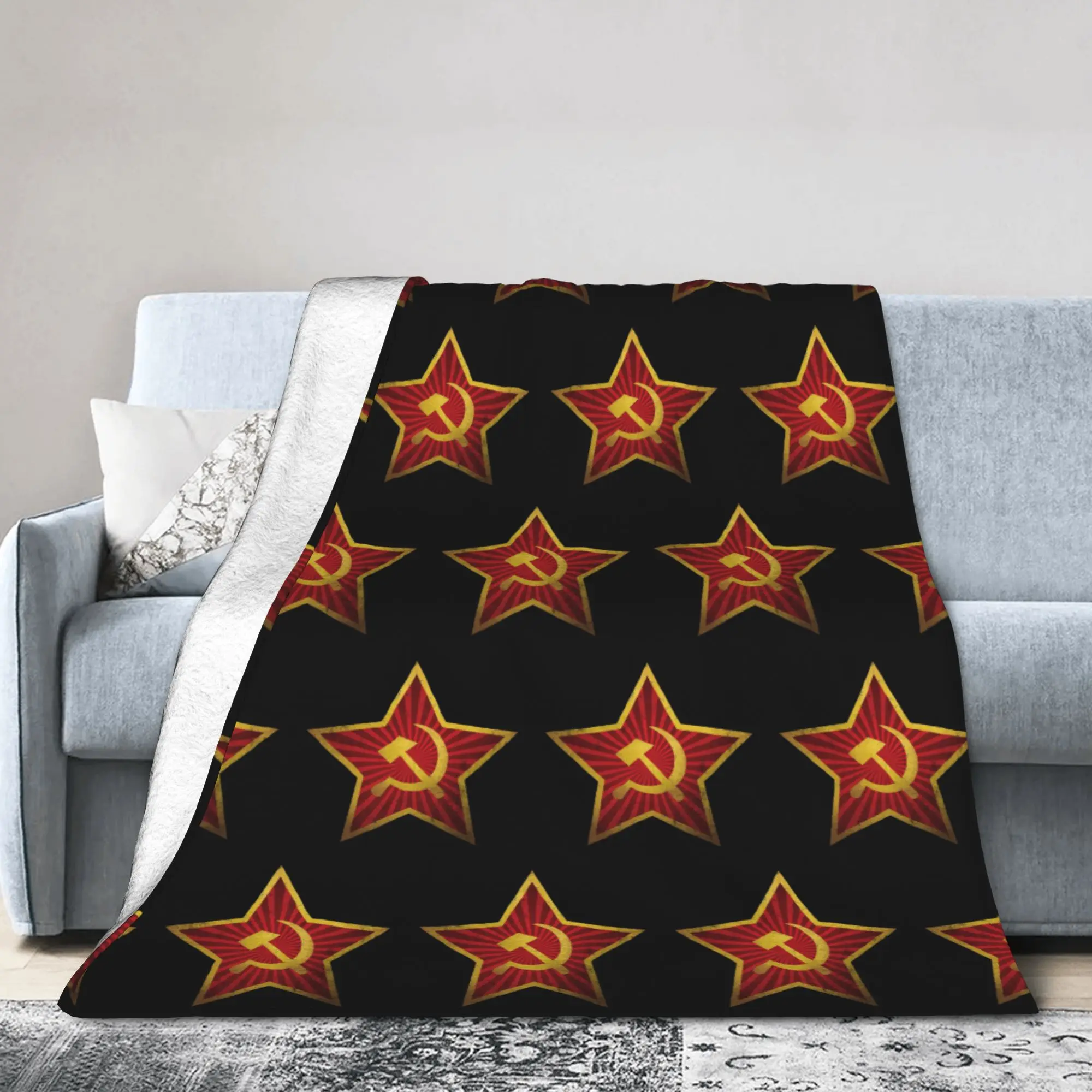 USSR Soviet Union Russian CCCP Blanket Hammer Sickle Flannel Warm Bedding Throw Blankets for Home Winter Office Lightweight