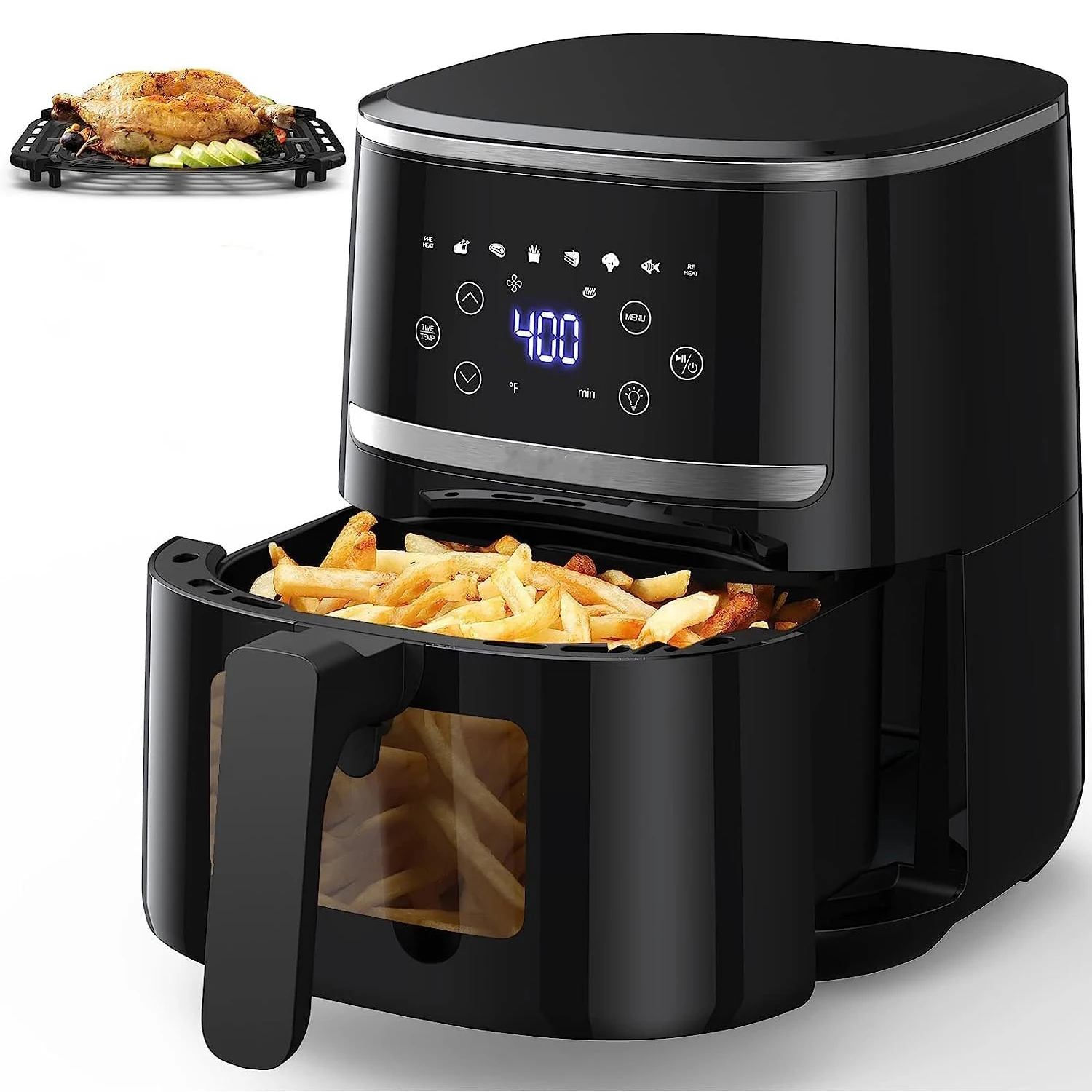 5Qt Large Air Fryer Clear Window,Multifunctional Digital Air Fryer 8 Cooking Presets,1500w Power Up to 400℉,for Crisp, Roast