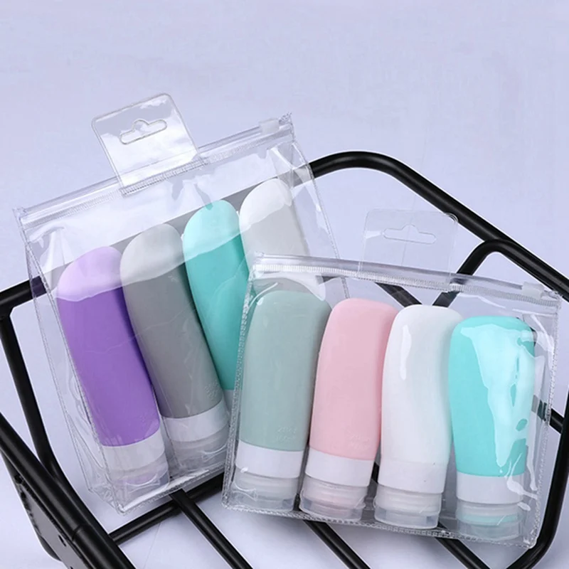 4Pcs/Set Portable Silicone Travel Bottle Liquid Container Empty Refillable Packing Lotion Points Shampoo Container Cream Trip