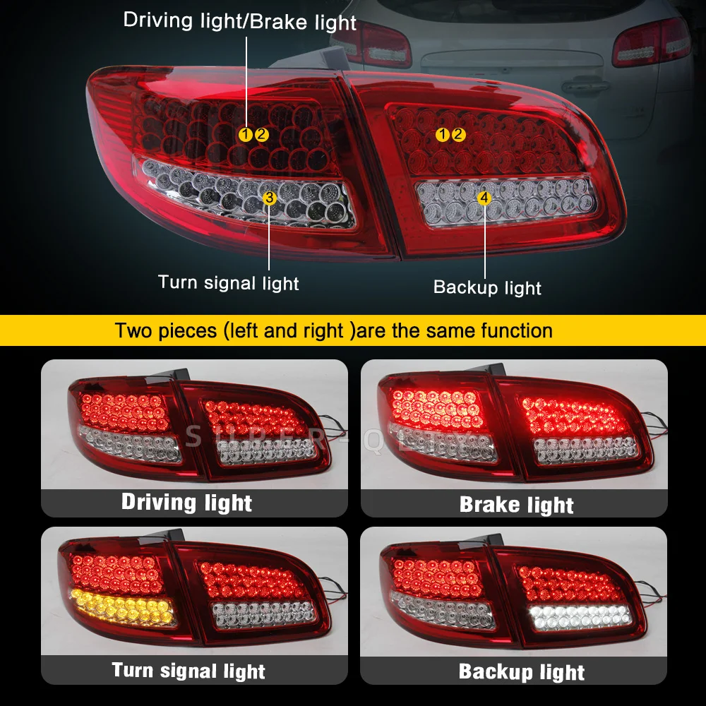 현대 산타페 2006-2013 미등 LED DRL 주행 브레이크 리버스 테일 램프 어셈블리, 현대 뉴 신성다용 2 개