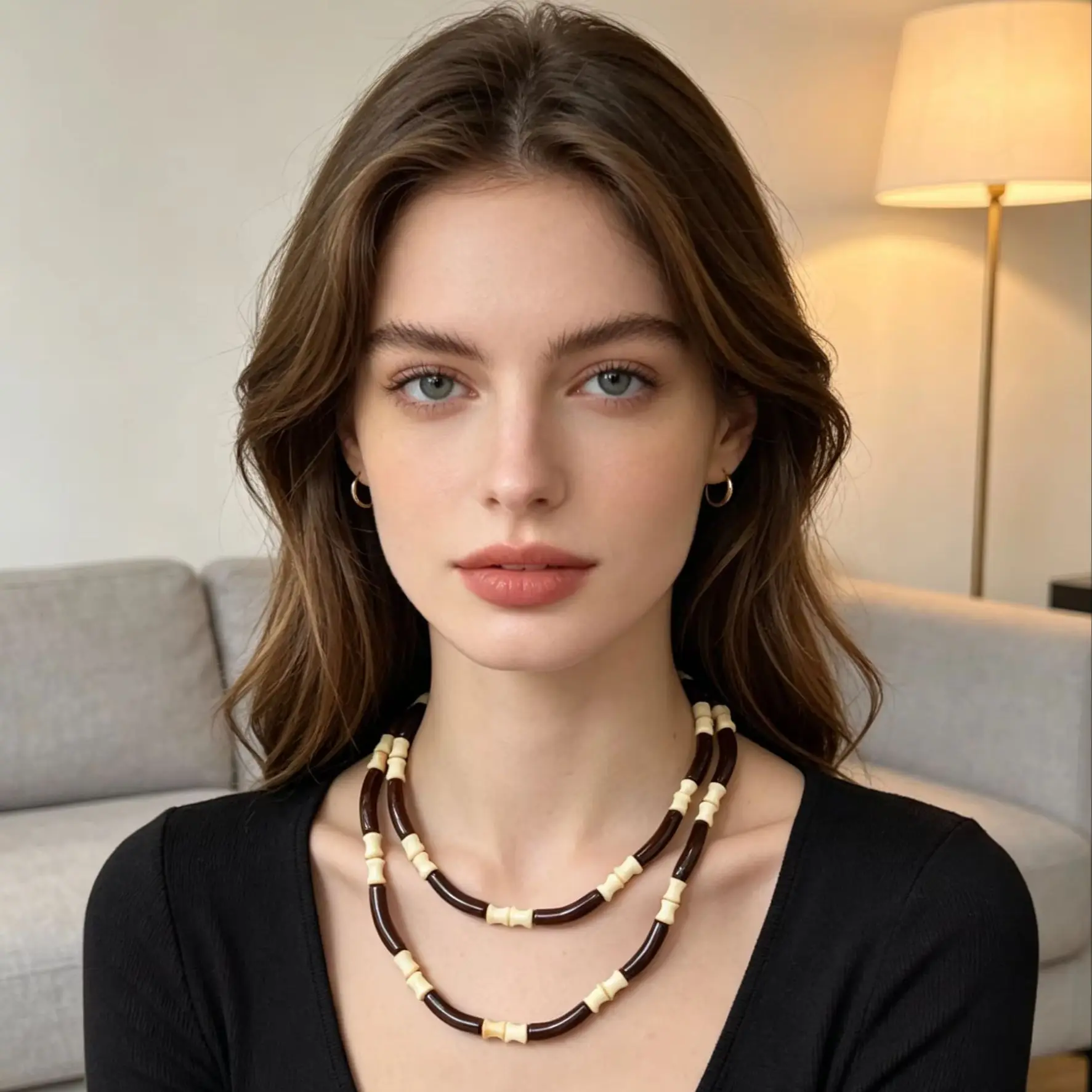 

Euramerican Acrylic Bamboo Necklace Alloy Spacer Grain Africa Double Layered Vintage Irregular Fashion Party Daily Accessories