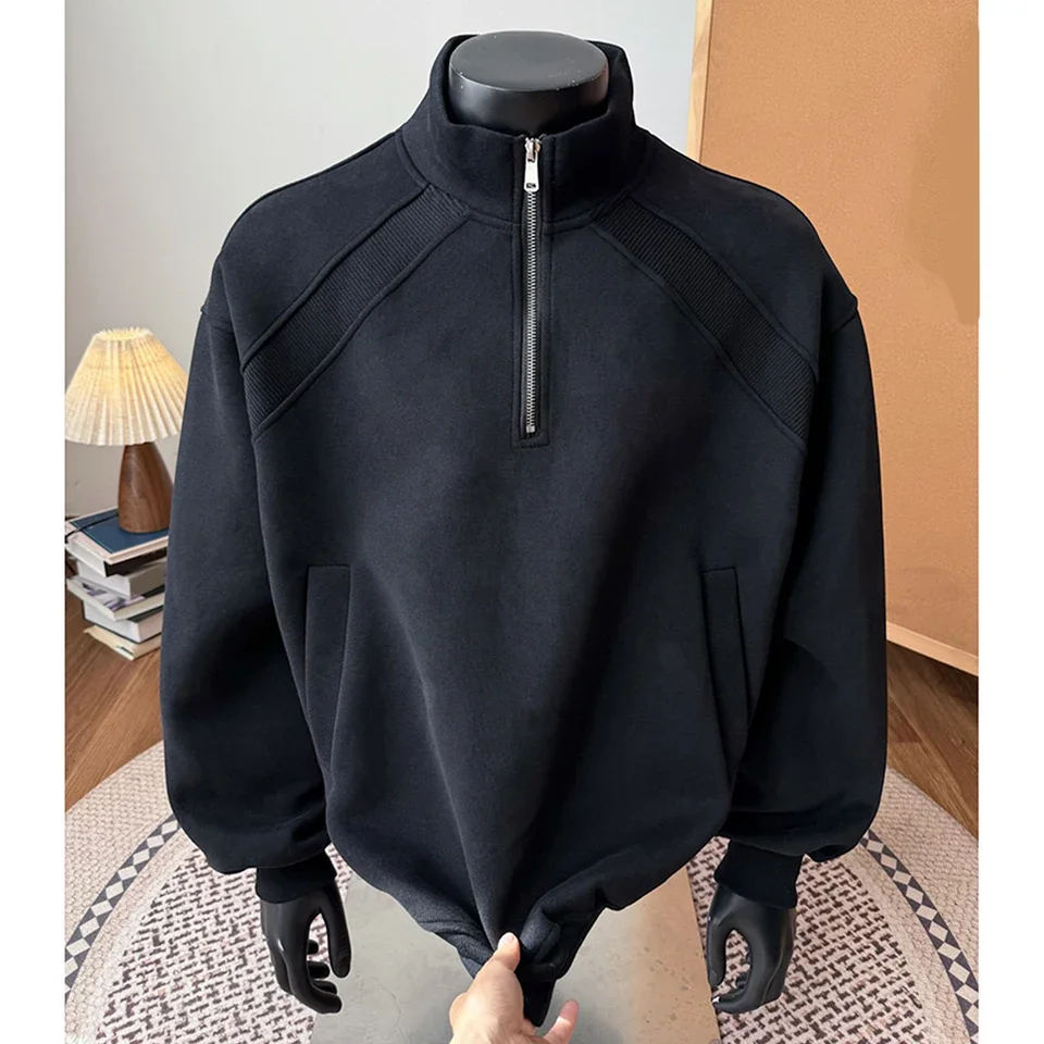 

Men's Stand Collar Sweatshirt Pullover Threaded Design Long Sleeves Suitable for Casual Daily and Office Activities