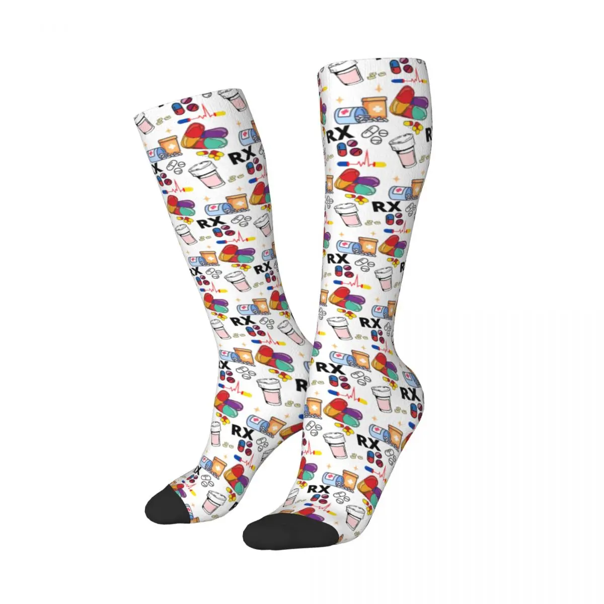 Pharmacy Pattern Pills RX Socks Harajuku Stockings All Season Long Socks Accessories for Man Woman Christmas Gifts