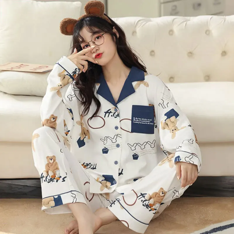 

New Spring and Autumn Ladies Pajamas Homewear Set Girls Female Winter Homewear Set Students Sweet Long-Sleeved Pajamas Homewear