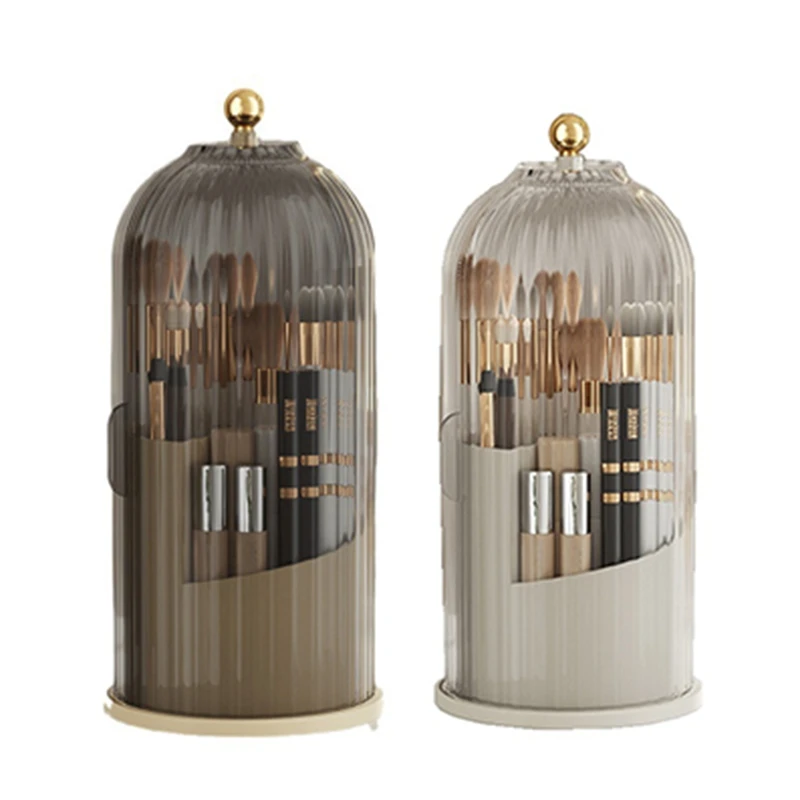 Держатель для кистей для макияжа, коробка для хранения, вращающаяся на 360 градусов коробка для хранения косметики с крышкой, стойкой для хранения помады, карандашей для бровей