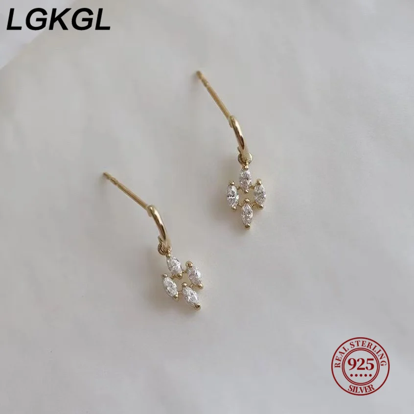 

LGKGL S925 Silver Plated 14K Gold Earrings with Four Diamond Rhombus Vintage Japanese Court Style Miniature Ear Jewelry