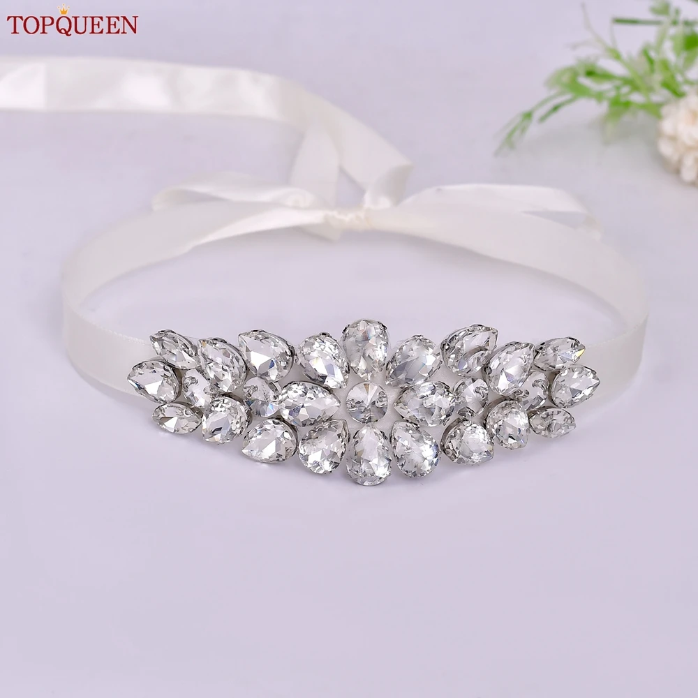 TOPQUEEN доступный свадебный пояс, серебряный пояс со стразами и аппликацией, официальная одежда, пояс на талии, подарок для особых случаев S220