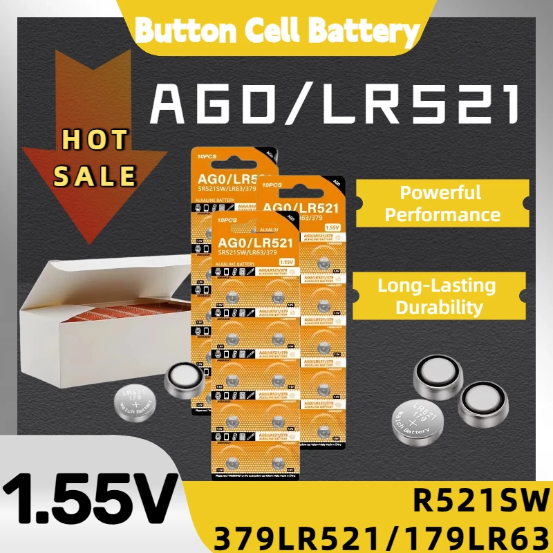 LR521 AG0 1.55V Alkaline Button Coin Battery SR521SW 379 379A 179 D379 SR63 for Watches Clocks & Small Electronics