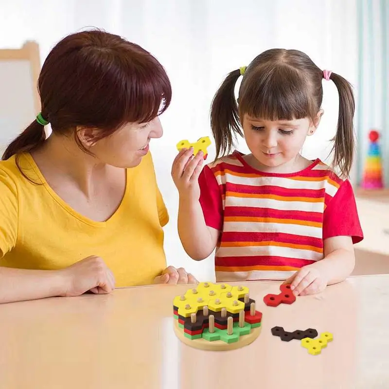 Juguetes apilables de madera, juguete apilable de hamburguesas que mejora la coordinación mano-ojo, aumenta el pensamiento lógico, interacción entre padres e hijos