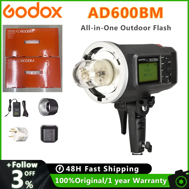 Godox Wistro AD600BM Bowens Mount 600W GN87 HSS 1/8000s Sync Outdoor Flash Build-in 8700mAh Battery PK AD600pro for live