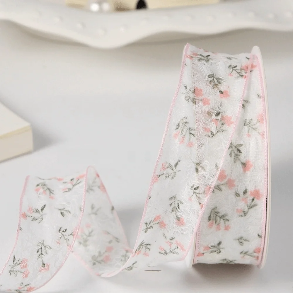 2.5cm/4cm Floral Fishnet Lace Trim Gift Wrapping 10 Yards Floral Lace Ribbon Flowers Bouquet Packaging Lace Ribbon Tape