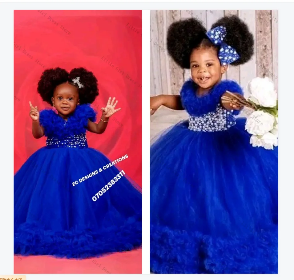 

Royal Blue Princess Flower Girl Dress Stone Crystals Tiered Tulle Wedding Gown Kids Birthday Party Pageant Gown Customized