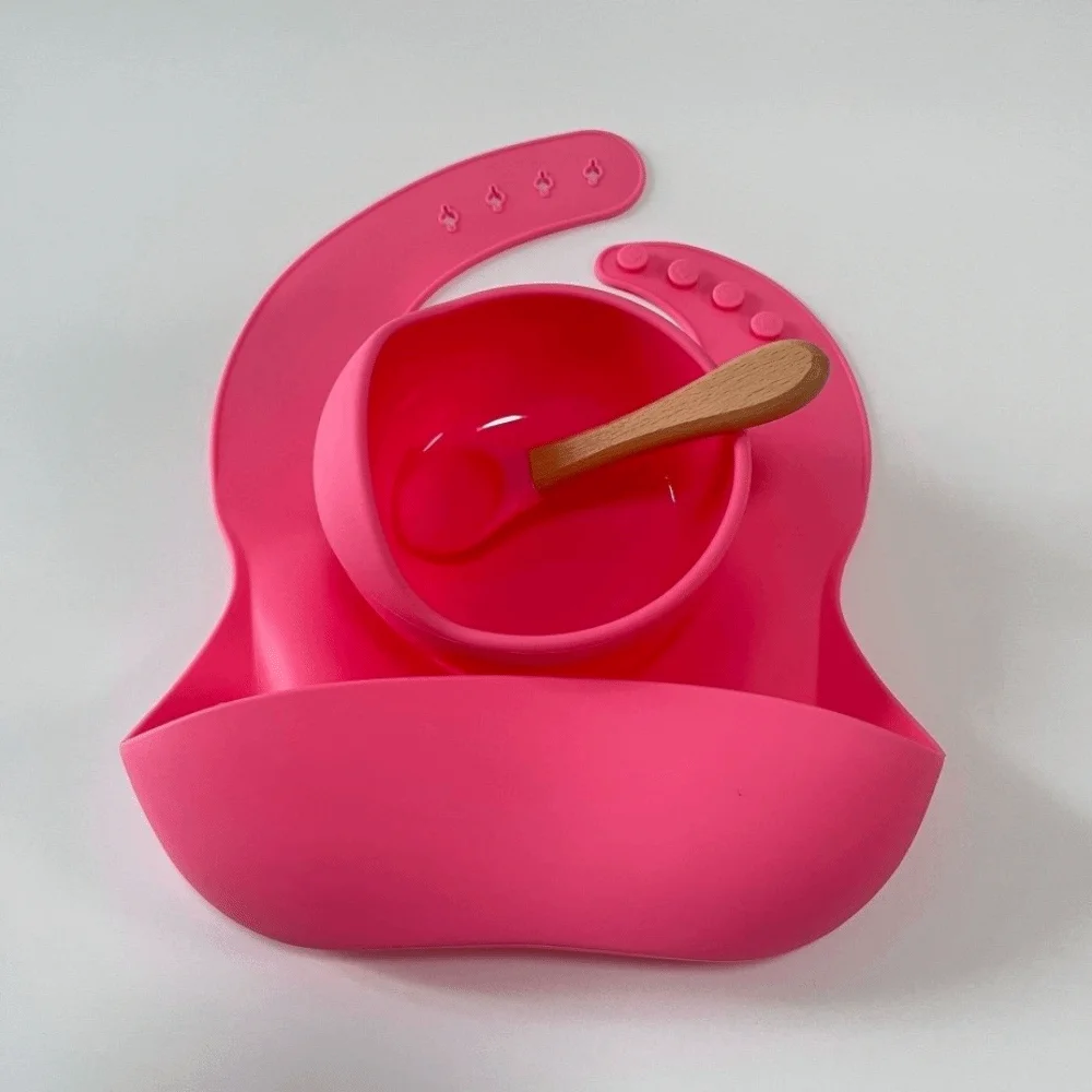 

Soft Silicone Baby Feeding Bowl Silicone Bibs/Bowl/Spoon Children Dishes Bibs Set Dinnerware 3Pcs Set Feeding Bowls