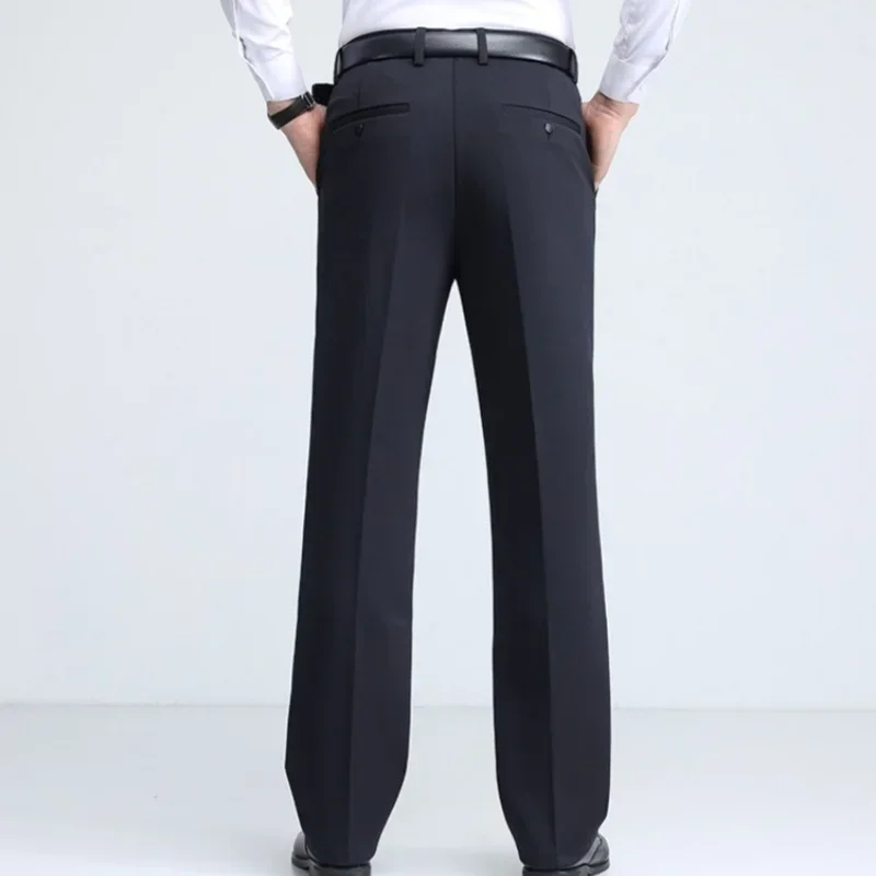 Fleece Warm Business Suit Pants Men Tall Men Thick Extra Long 118CM Lengthened Black Loose Straight High Waisted Formal Trousers