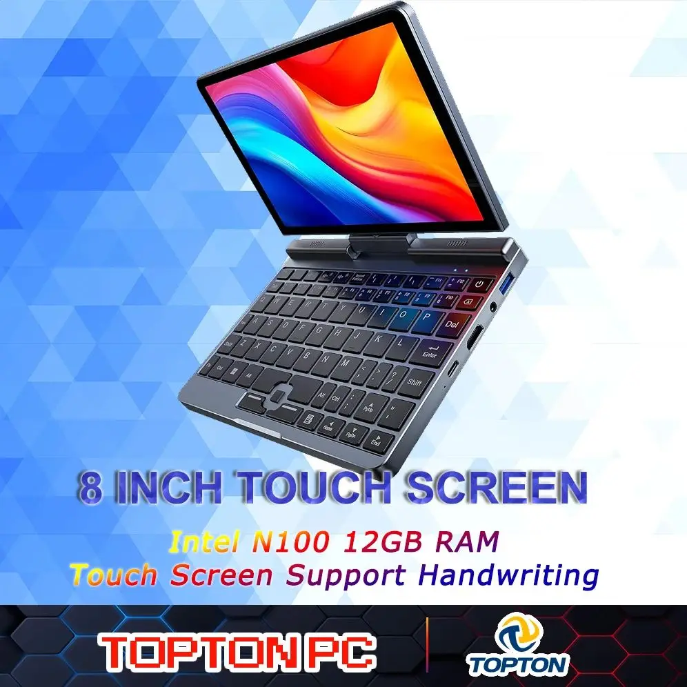 8 Inch 2-in-1 Mini Laptop HD Rotatable Touch Screen Support Handwriting Windows 11 Pro Mini Pc Intel N100 12GB RAM 2 MP Camera