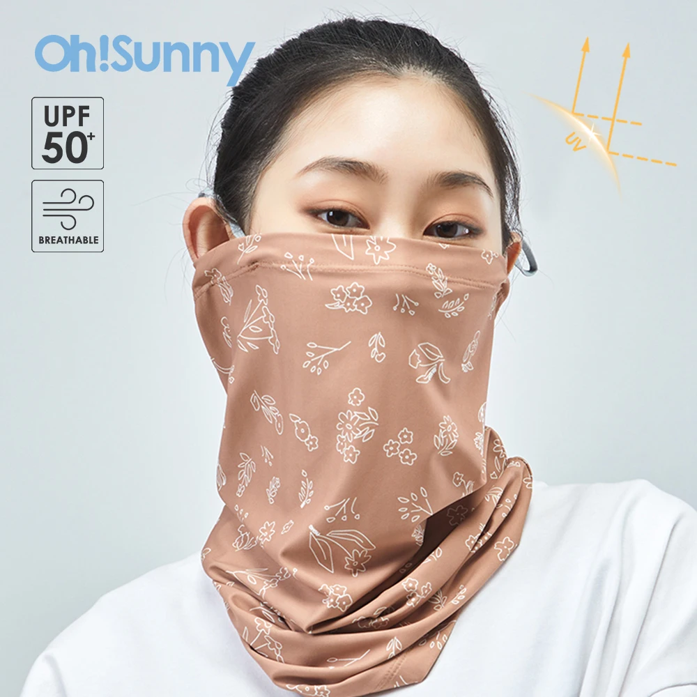 OhSunny Summer Seamless Ear Sun Protection Masks Anti-Dust Breathable Soft Print Scarves Neck Tube Face Cycling Mask Headband