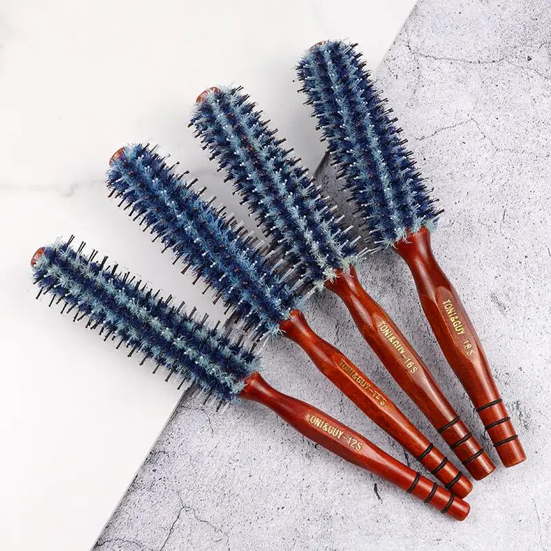 

Wood Handle Nylon Bristles Round Brush Professional Barber Salon Hairdressing Hair Brush Hair Round Comb Hair Styling Tools