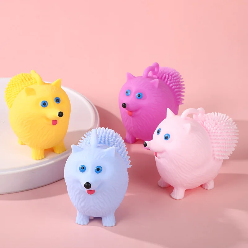 Decompression Squishy Flash Cartoon Little Fox Squeeze Ball Pinch Funny Cute Glowing Animal Furry Ball Sensory Fidget Kids Toy