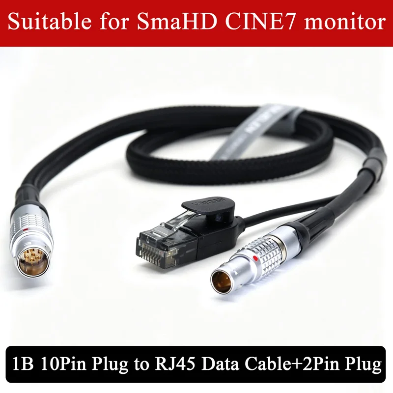 10Pin 1B Plug to RJ45 Data Cable and 2Pin Connector Plug Straight/Bend Head Connector Suitable for SmaHD CINE7 Monitor 0.3-0.8m