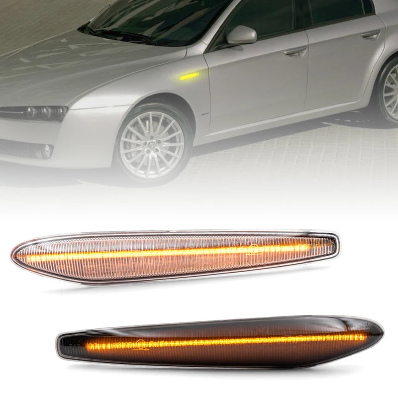 2Pcs For Alfa Romeo 159 Sportwagon Boera Spider 939 Clear & Smoked Lens LED Side Marker Lamp Amber Front Side Fender Turn Signal