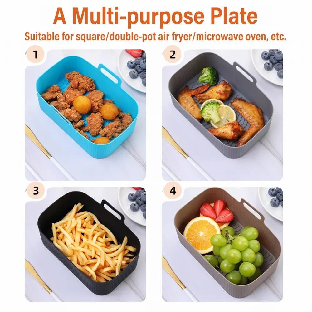 2pc/1pc Air Friteuse Silikon Tablett Rechteck Ofen Backen Korb Wiederverwendbare Liner Einsatz Gericht Gebratenes Huhn für Airfryer Zubehör – Detail 13