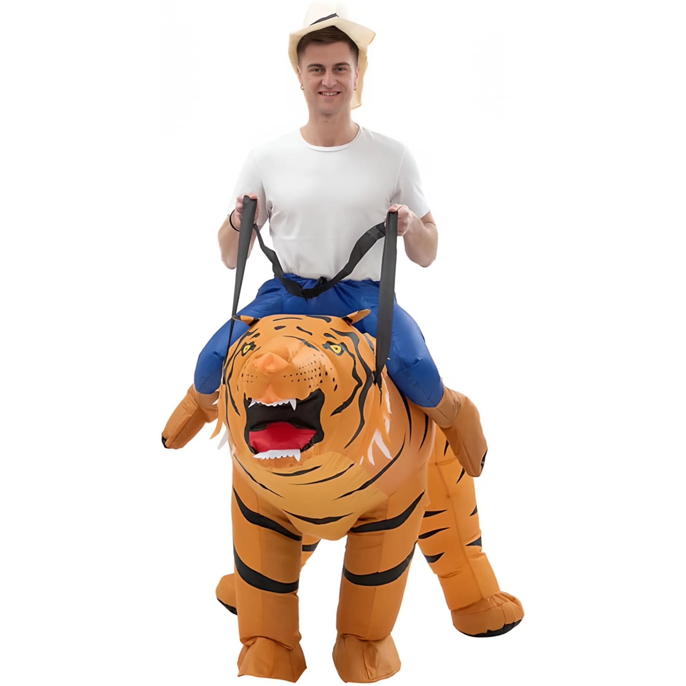 Aufblasbares „Riding A Tiger“-Kostüm für Erwachsene, aufblasbares Ride of Tiger-Cosplay-Kostüm, lustiger Halloween-Party-Karnevalskostüm-Anzug