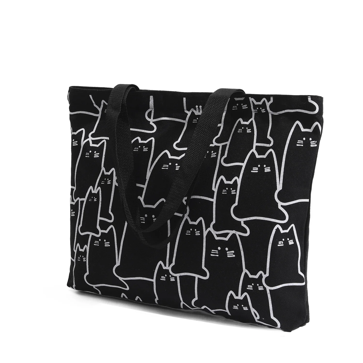 Leinwand-Handtasche für Frauen, 2023, modisch, niedliche Katze, Messenger-Taschen mit Reißverschluss, Designer-Tasche, Damen-Cartoon-Schulter-Shopper-Taschen – Detail 4