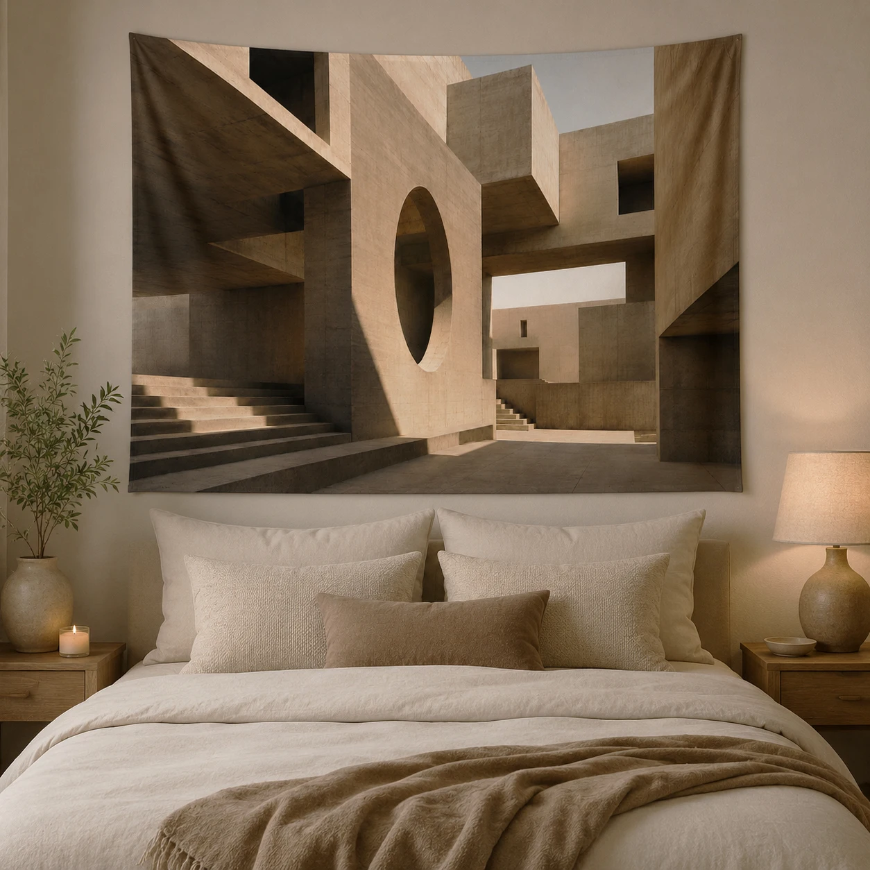 Wabi-Sabi Concrete Geometry Tapestry | Minimalist Wall Hanging & Neutral Room Decor