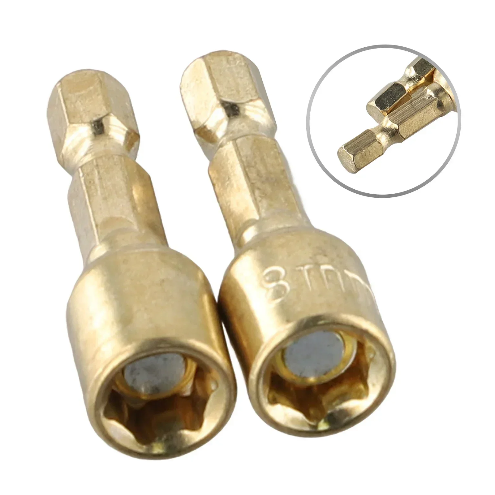 2PC 8mm Magnetic Nuts ไขควงซ็อกเก็ตบิตมือเจาะ Hex Shank Driver Adapter Chrome Vanadium Steel Power Drills อุปกรณ์เสริม