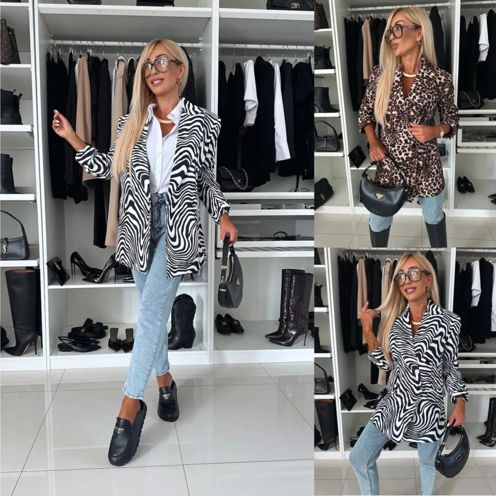 

2024 AliExpress Wish Amazon hot item autumn and winter fashion personality zebra print long sleeved suit jacket for women