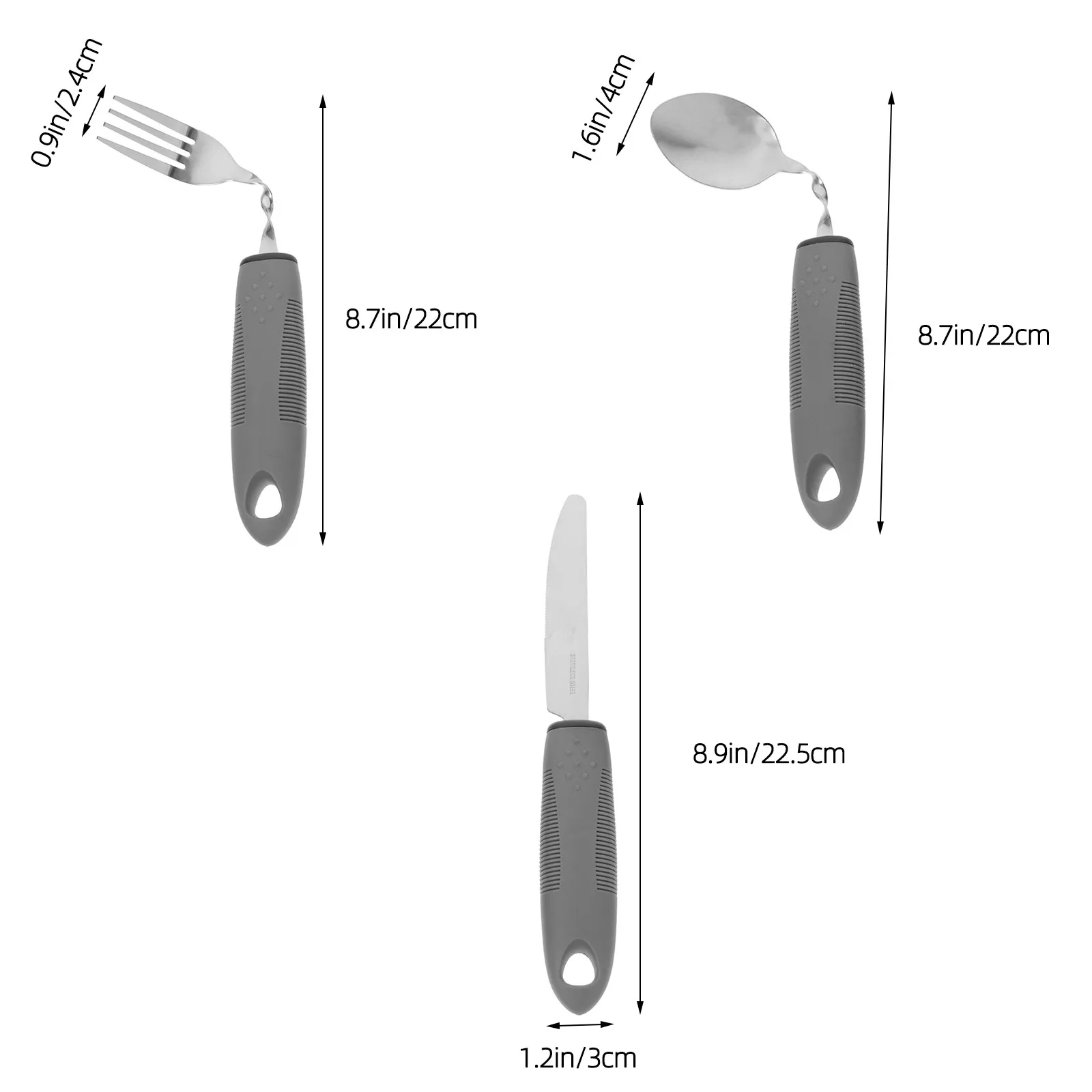 1Set Adaptive Tableware Set for Elderly and Disabled Tremble Proof Spoon Fork Knife Easy Grip Non Slip Lightweight Portable