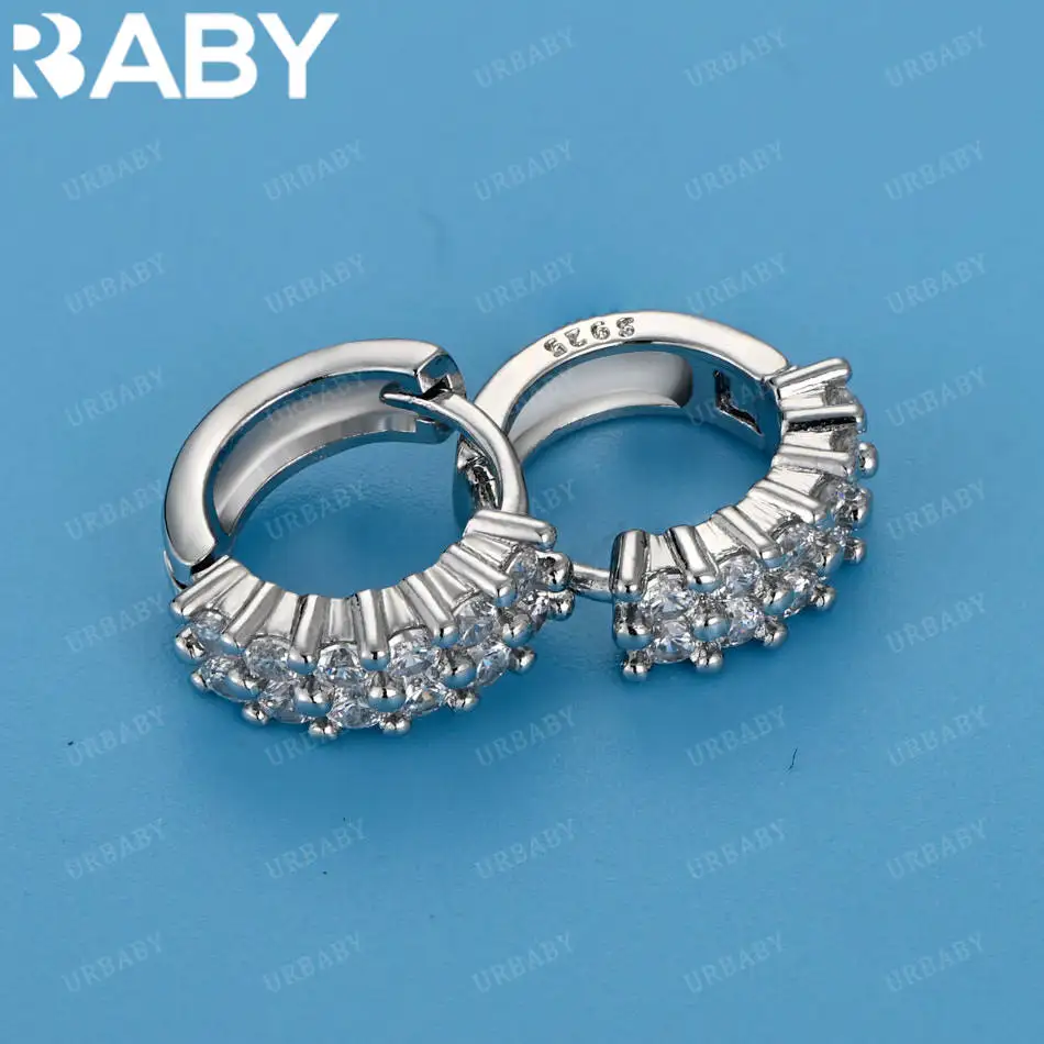

URBABY 925 Sterling Silver Zircons Hoop Earrings For Women Fashion Jewelry Grace Party Engagement Wedding Accessories