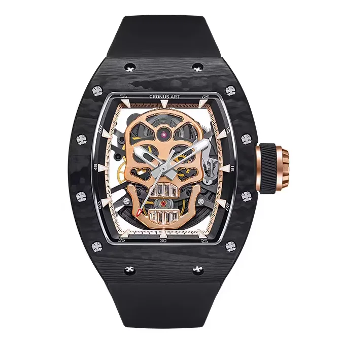 

Мужские автоматические часы CRONUSART Tonneau, механические наручные часы с корпусом из углеродного волокна, сапфировым стеклом, светящимся циферблатом в виде черепа и ремешком из FKM.