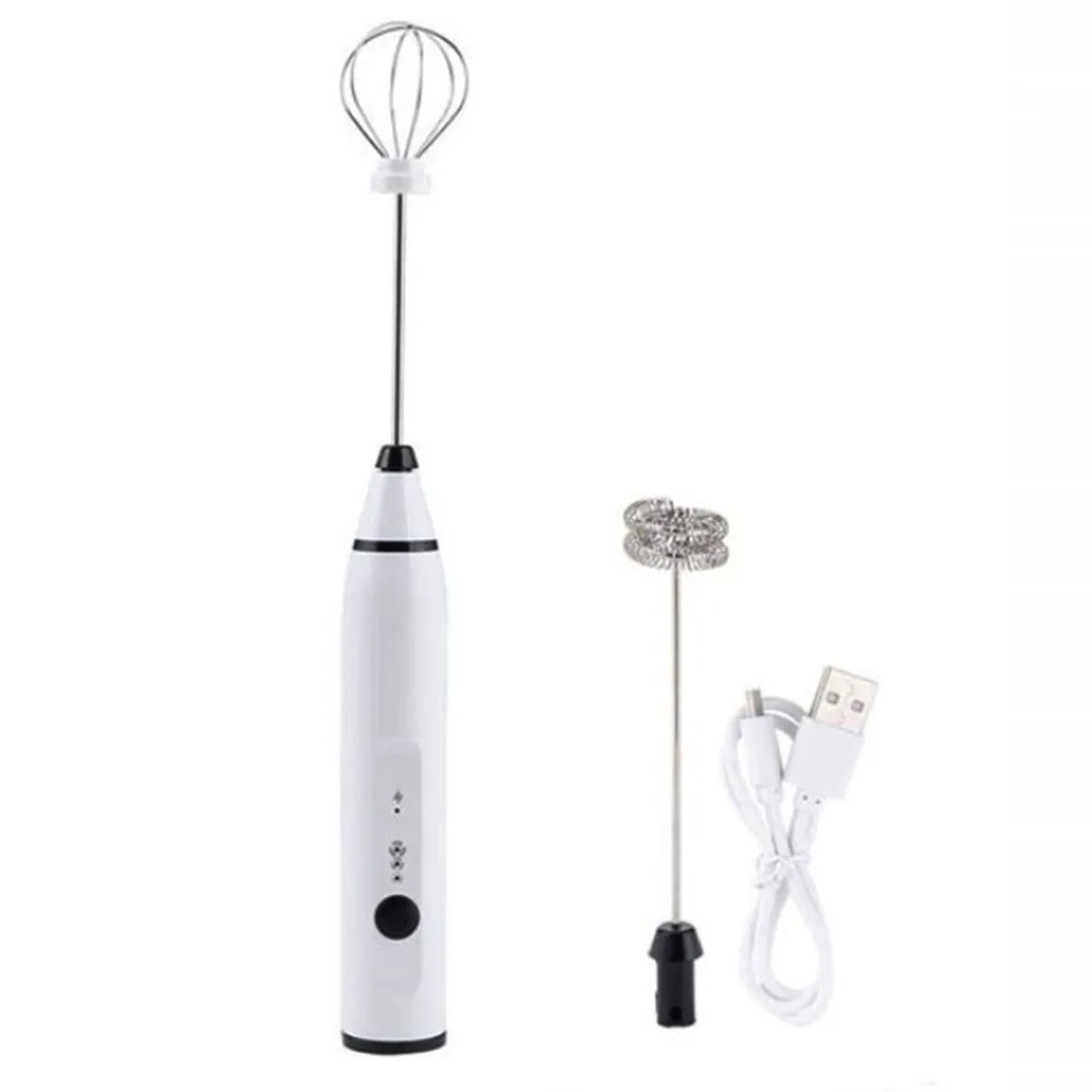 Electric Milk Frother Rechargeable Egg Beater 3 Speed Foam Maker Handheld Whisk Drinks Mixer, White