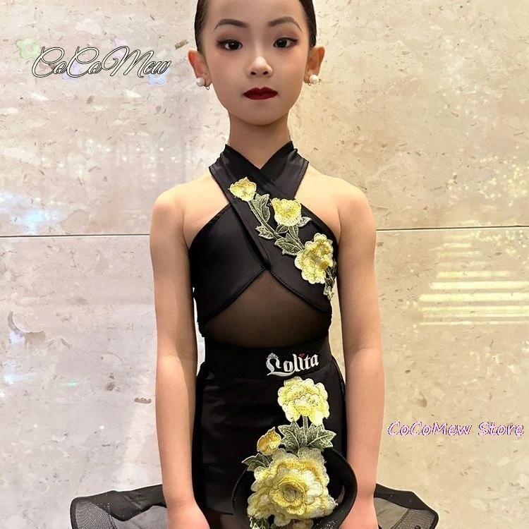 Latin Dance Dress Woman Stage Clothes Girl Kid's Dress Clothes for Dancing Dancewear Split Set Dance Shirt Mini Dress Latin Girl