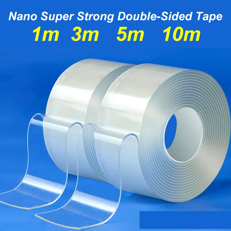 Nano Super Strong doppelseitiges Klebeband – 1 m/3 m/5 m/10 m Größen. Extra klebend, rutschfest, wasserdicht, transparent. Ideal für Küche und