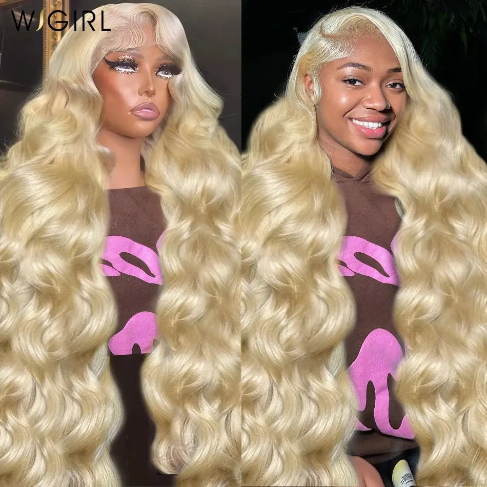 Blonde 613 HD Lace Wig 13x6 Human Hair 13X4 Frontal Blonde Colored Body Waves Glue-Free Waves 150 Density 28 Inch Wig