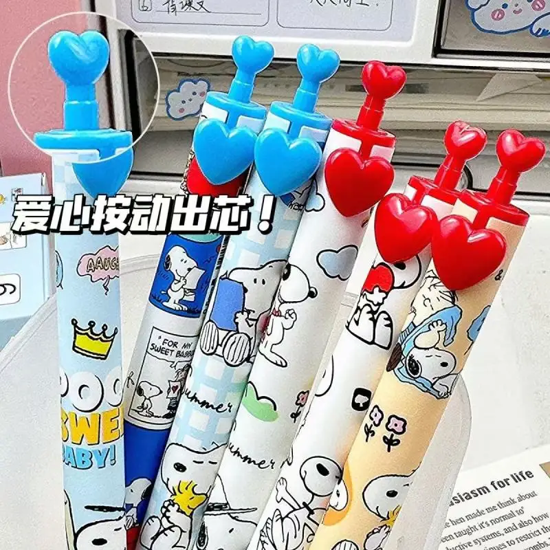 6 Pennen/doos Kawaii Snoopy Zwarte Gel Pen 0.5Mm Gebrekken Inkt Handtekening Pen Anime School Schrijven Leveringen Briefpapier kinderen Geschenken