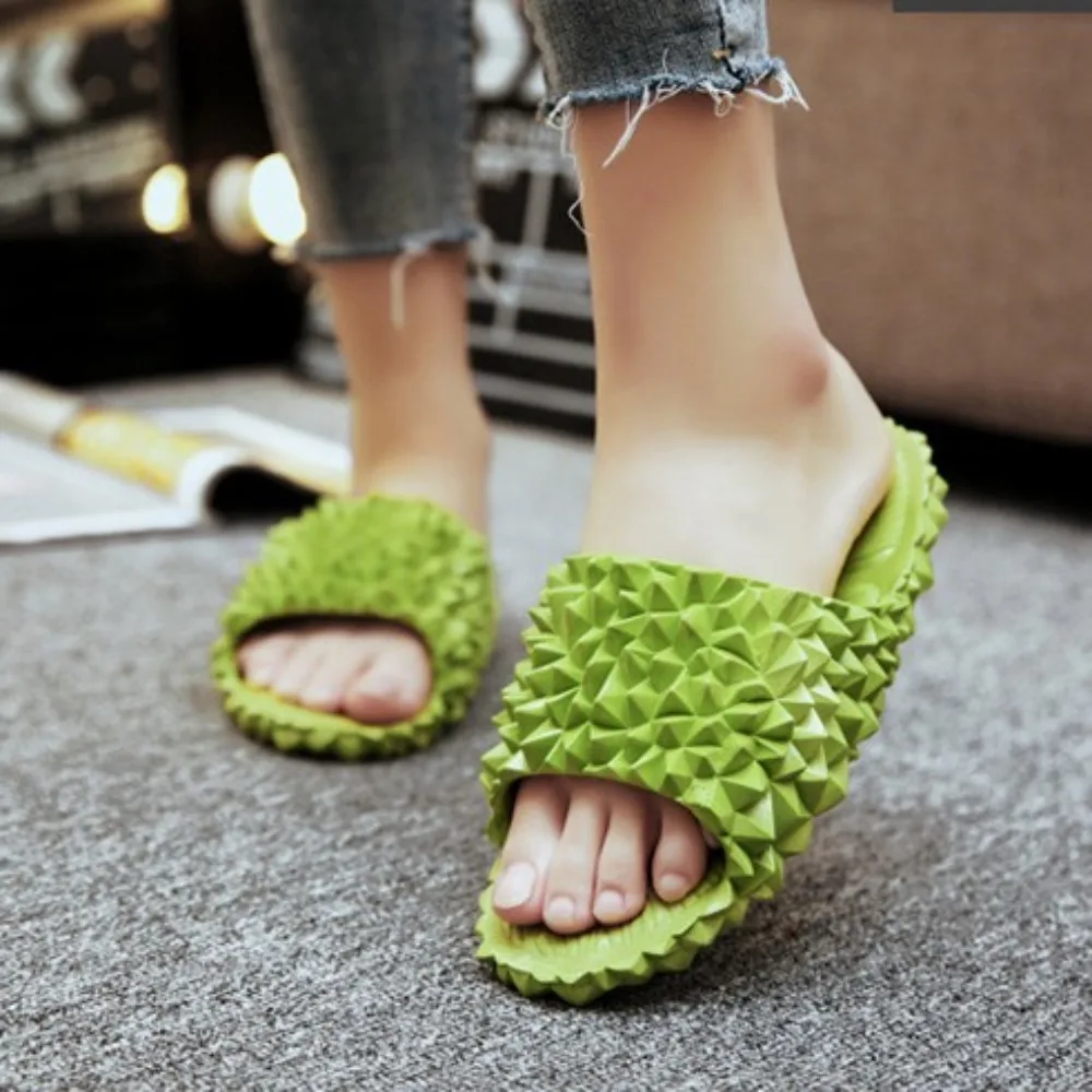 

Милые забавные креативные тапочки дуриан, Нескользящие тапочки на плоской подошве из ПВХ, женская пляжная обувь, шлепанцы, летние сандалии